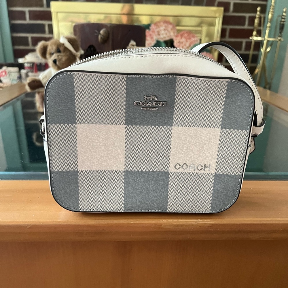 New condition Coach cream and grey buffalo check crossbody
